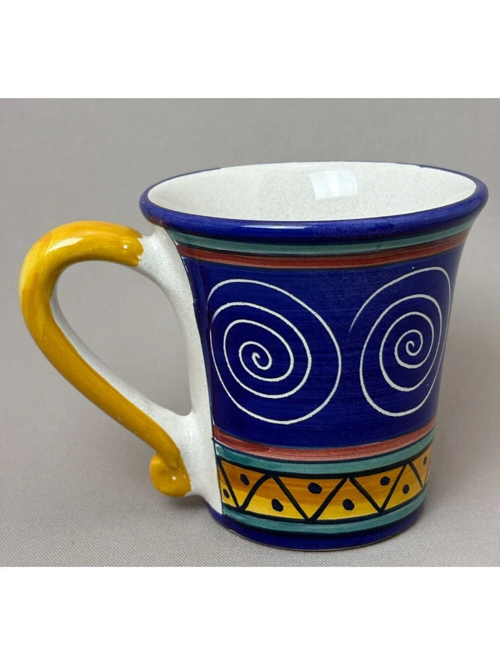 Pier 1 Italian Swirl Mug Hand Painted Earthenware Blue Yellow Italy Large Cup